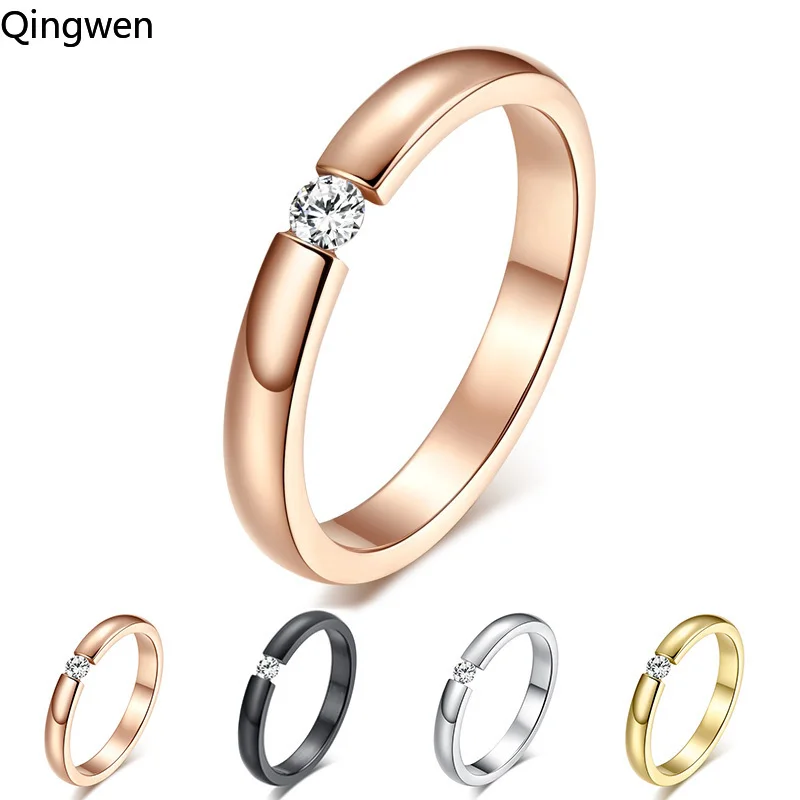 

Qingwen fashion jewelry Engagement Ring for Women Stainless Steel Silver Gold Color Finger Girl Gift US Size6 7 8 9 10 CE0819/w