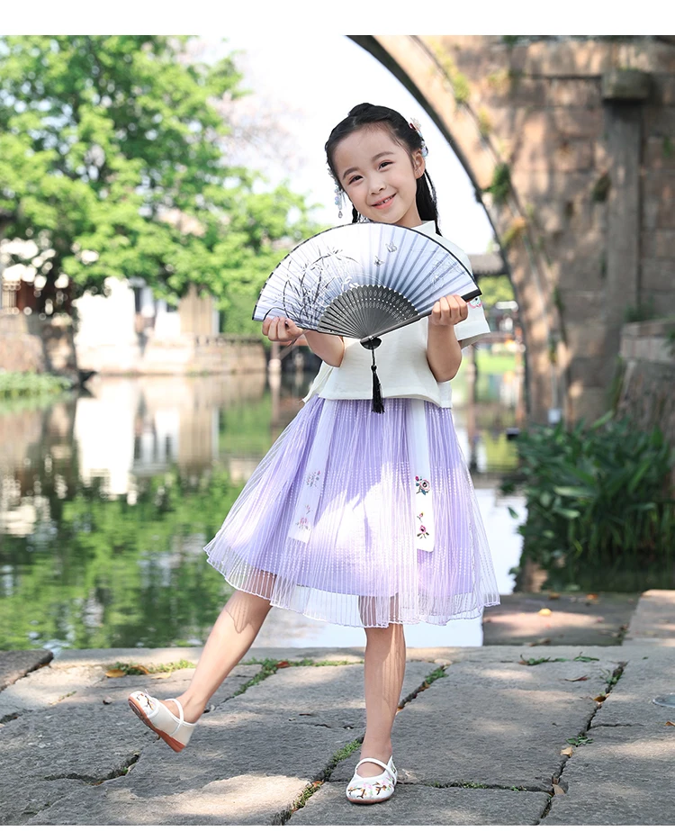 Костюм для китайских танцев для обувь девочек Лето Hanfu платье принцессы Древний китайский костюм ребенок карнавальный наряд дети Этап