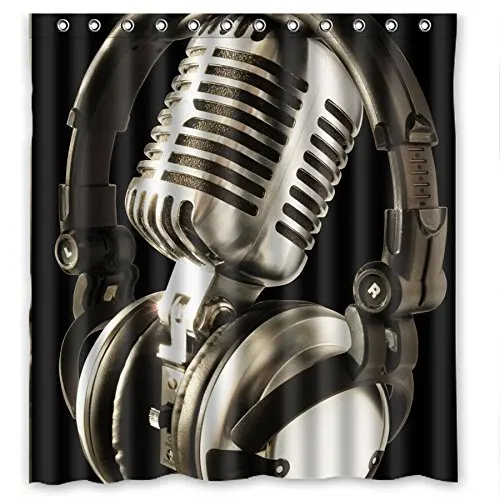

Microphone Art & Music Note Waterproof Bathroom Shower Curtain - 100% Polyester Mildew Proof Bath Curtain