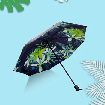 

Black Coating Folding Umbrella For Women Anti-UV Sunscreen Parasol Ladies Creative Banana Leaf Windproof Sunny And Rain Umbrella