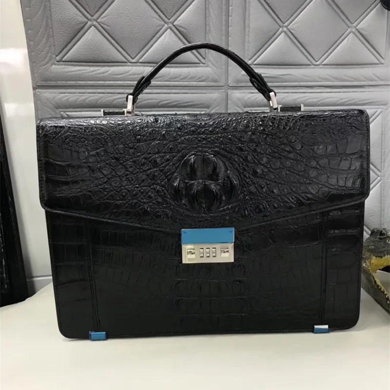 

Exotic Crocodile Skin Code Lock Closure Businessmen Laptop Bag Briefcase Authentic Alligator Leather Male Large Working Handbag