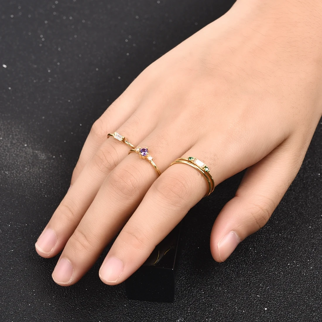 Fashion 4pcs/set Gold Color Plating Simple Boho Rings Women Zircon bohemian Engagement Rings