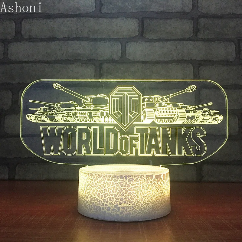 Настольная 3D лампа World of Tanks светодиодный ночник с изменением 7 цветов USB для