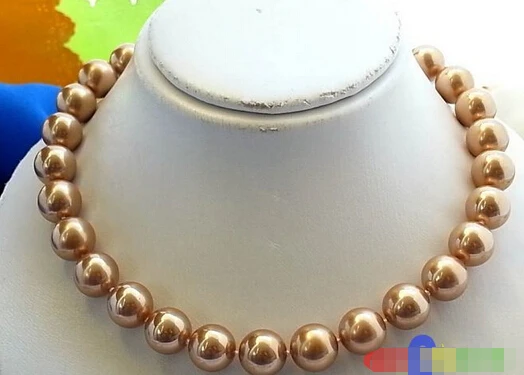 

FREE SHIPPING17" 14MM CHAMPAGNE ROUND SOUTH SEA SHELL PEARL NECKLACE p982