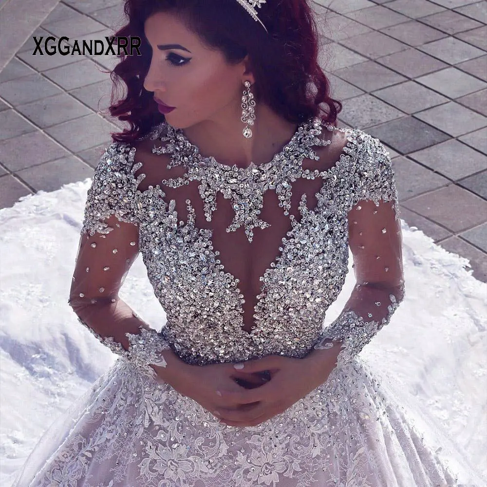 

Vestido De Noiva Luxurious Wedding Dress Long Sleeves 2018 Ball Gown Beading Dubai Arabic Muslim Wedding Gowns Bridal Dresses