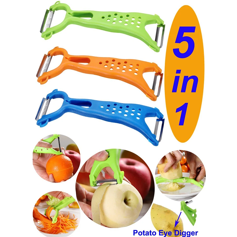 

5in1 Stainless Steel Potato Grater Julienne Peeler Kitchen Accessories Vegetables Peeler Double Planing Grater Kitchen Tool