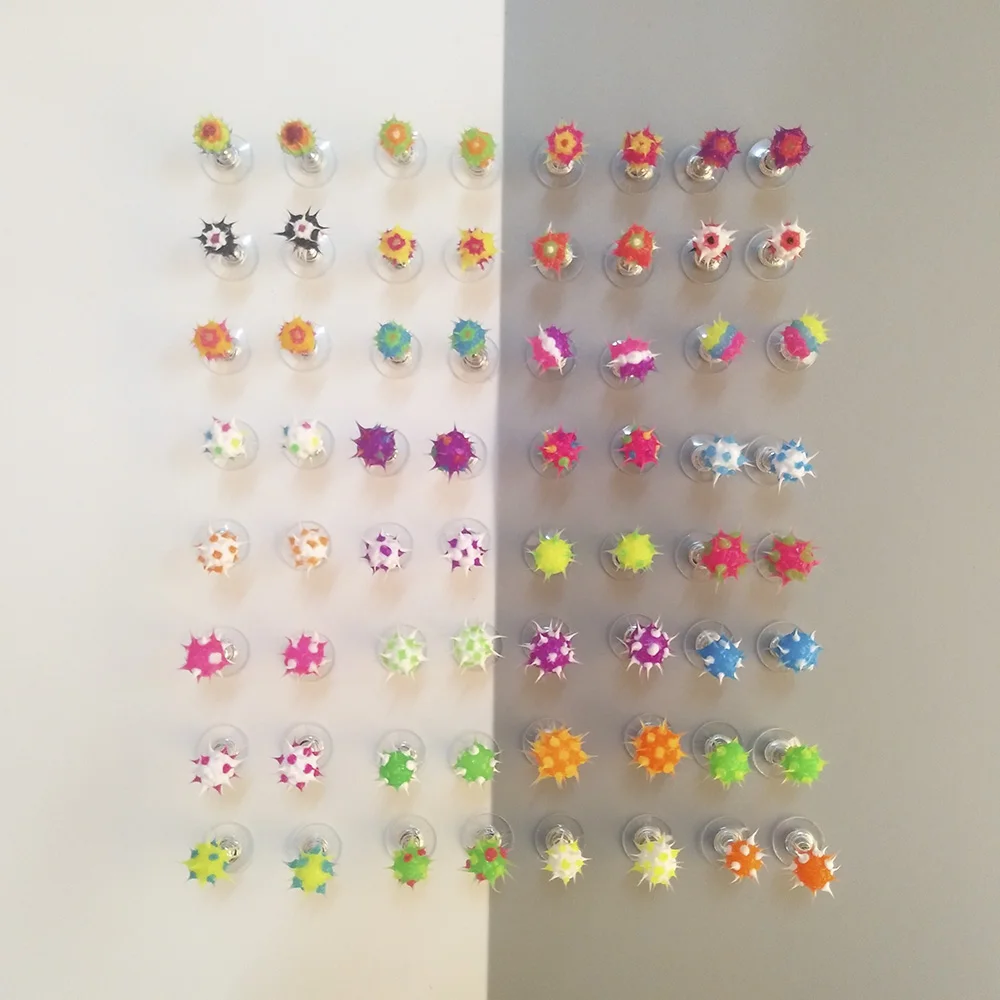 

Soft Silicone Thorn Ball Stud Earrings Colorful Summer Soda Juice Fruit color scheme Ball Earrings Stud For Girls Teen Gifts