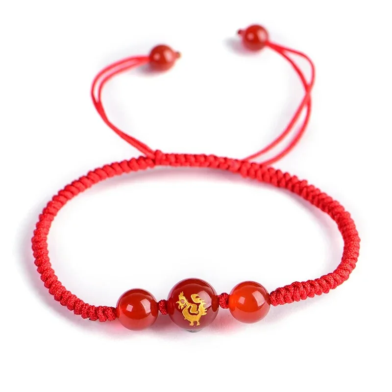 Китайский Зодиак животное красная веревка счастливые Браслеты Бусы из камня Агата пара Шарм браслет ручного плетения для женщин Diy ювелирные изделия
