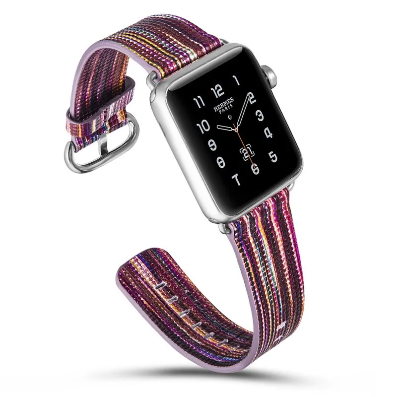 Красочные Радуга в полоску с Ремешок для Apple Watch ремень Пояса из натуральной кожи ремешок для iwatch серии 3 2 1 браслет 42 мм 38 мм