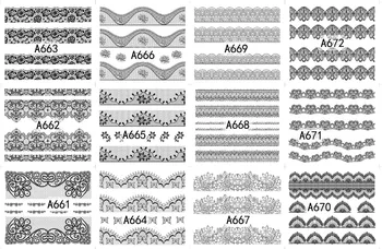 

12 PACK/ LOT WATER DECAL NAIL ART NAIL STICKER SLIDER TATTOO FULL COVER BLACK MESH GRID LACE WAVE LINE A661-672