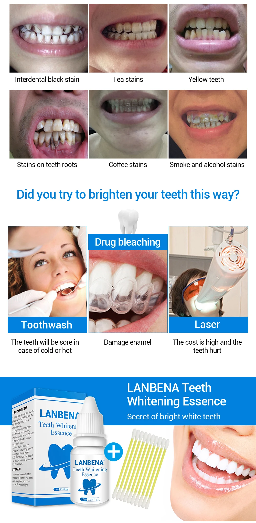LANBENA отбеливание зубов пудра с эссенцией удаляет зубные пятна отбеливания зубов стоматологические инструменты гигиена полости рта Чистящая сыворотка зубная паста