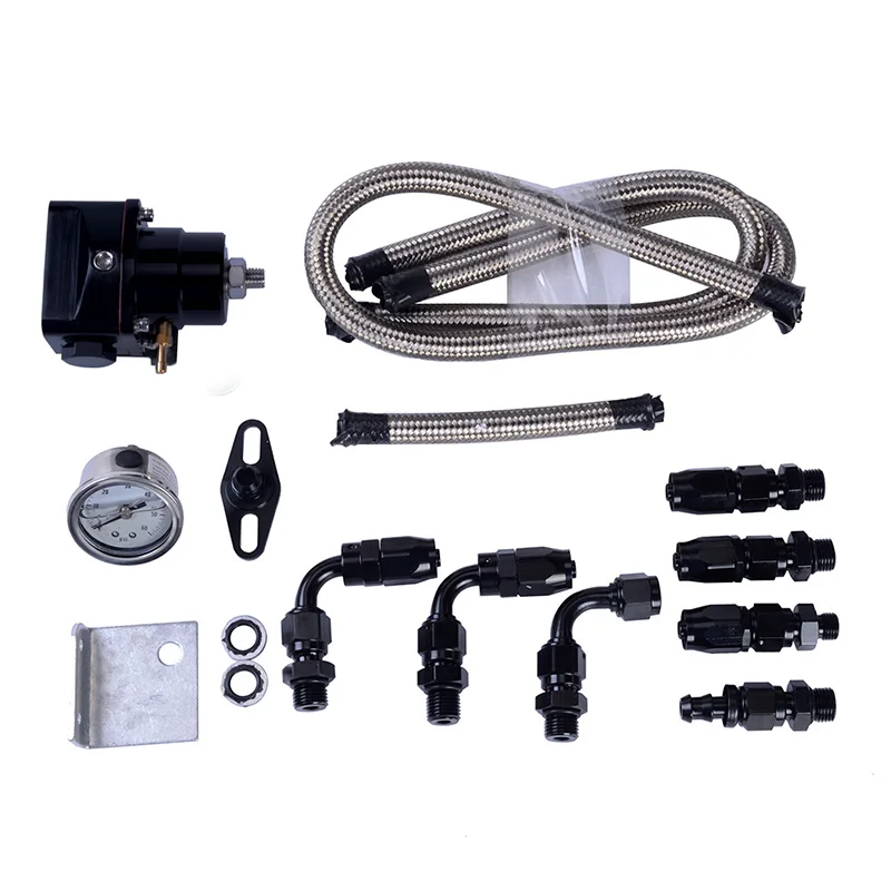 

6 AN Black Fuel Pressure Regulator Adjustable Fuel Pressure Regulator With 6AN Oil Hose End Fitting Adapter With Gauge Hose End