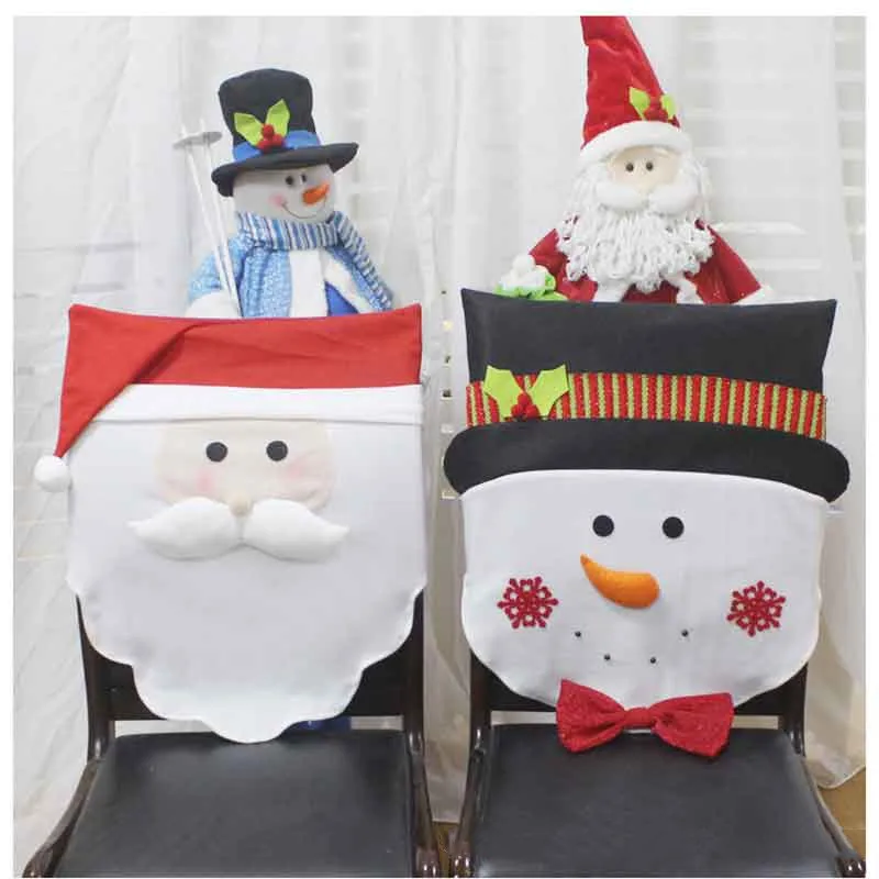 

New Year Christmas Chair Back Cover Decoration Santa Clause Red Hat Dinner Table Decor Chair Xmas Cap Set Frozen Decor For Home