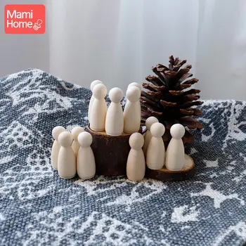 

mamihome 4pc Baby Wooden Dolls 35-65mm DIY Crafts Family Dolls Chew Toys Food Grade Wooden Teething Toys Baby Gifts Baby Teether