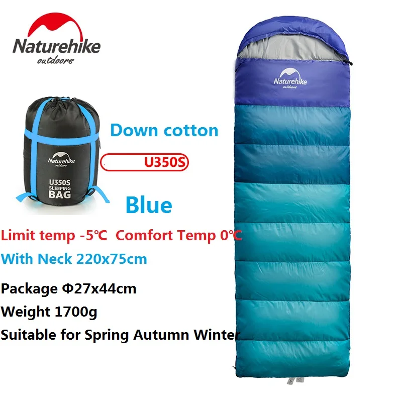 Naturehike спальный мешок для путешествий на весну, осень, зиму, теплый, портативный, для кемпинга, для взрослых, внутренний, полдень, спальный мешок - Цвет: U350 Down cotton