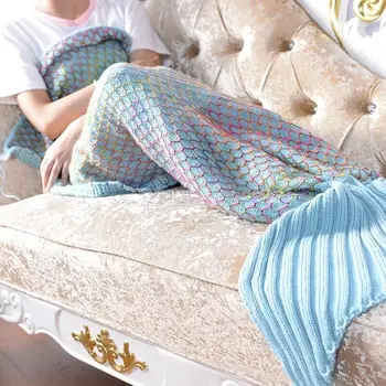 

New Mermaid Tail Blanket Colorful fish scale creative blankets bedding comforter soft quilts office Nap sofa knitting Blankets
