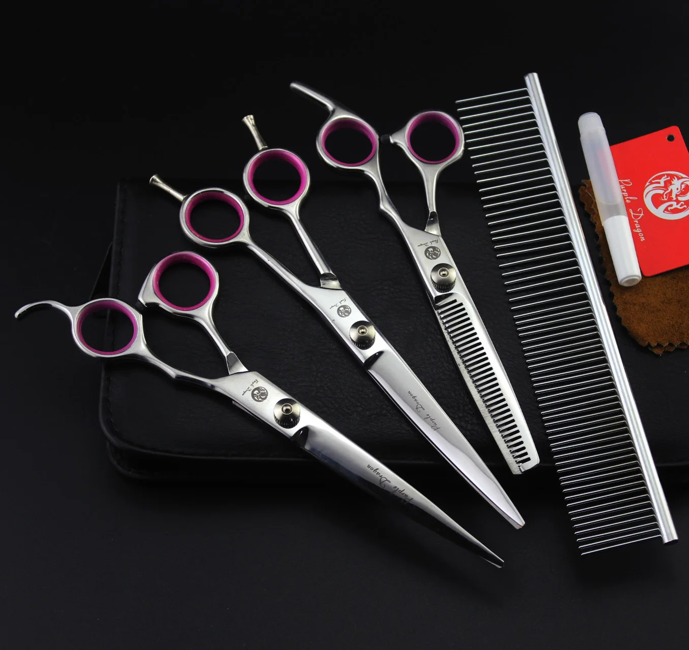 

7.0Inch 3Pcs/Set JP440C Purple Dragon Pet Grooming Scissors Silver Dog Shears Big