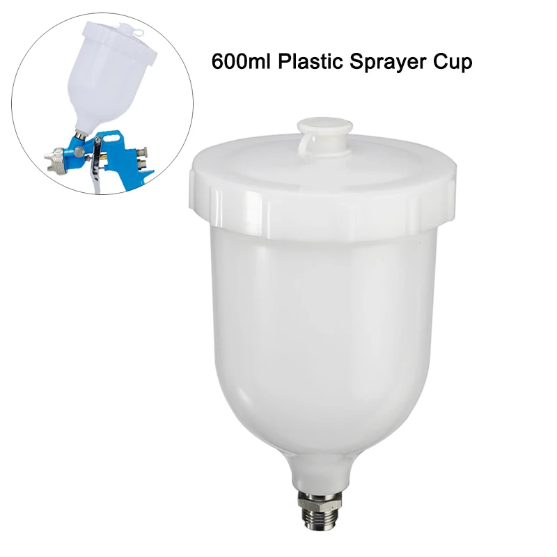 

600ml Plastic Spray Paint Cup Sprayer Cup Air Gravity Feed Paint Spray Pot Fastmover Thread Connector For Spray Gun Parts