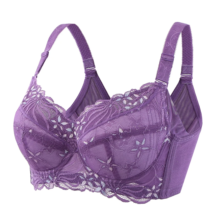 

Women's Large size Lingerie Ultra-thin Full Coverage Underwire Lace Floral Embrodiery Plus Size Bra 40 42 44 46 48 B C D E F G H