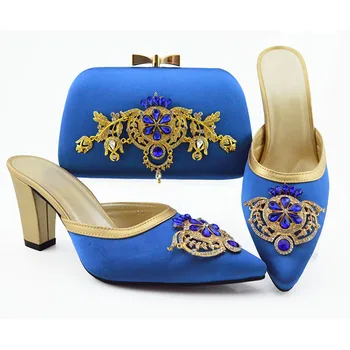 

Hot Selling African Shoes And Bag Set Italian Design Matching Shoes And Bag Set Nigerian For Wedding Party in Royal blue