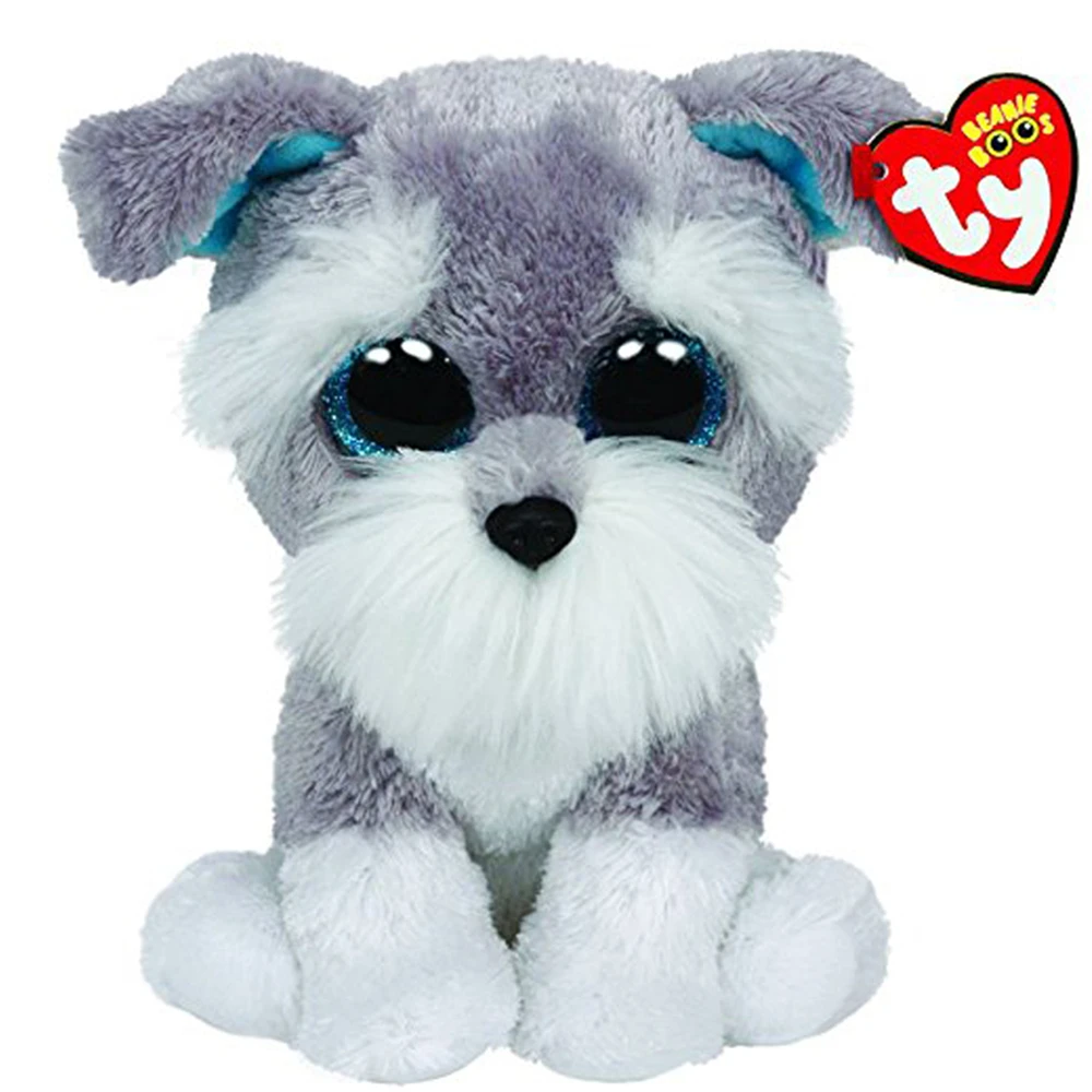 Pyoopeo Ty Beanie Boos 6" 15cm Whiskers the Grey Schnauzer Plush Regular Soft Big eyed Stuffed