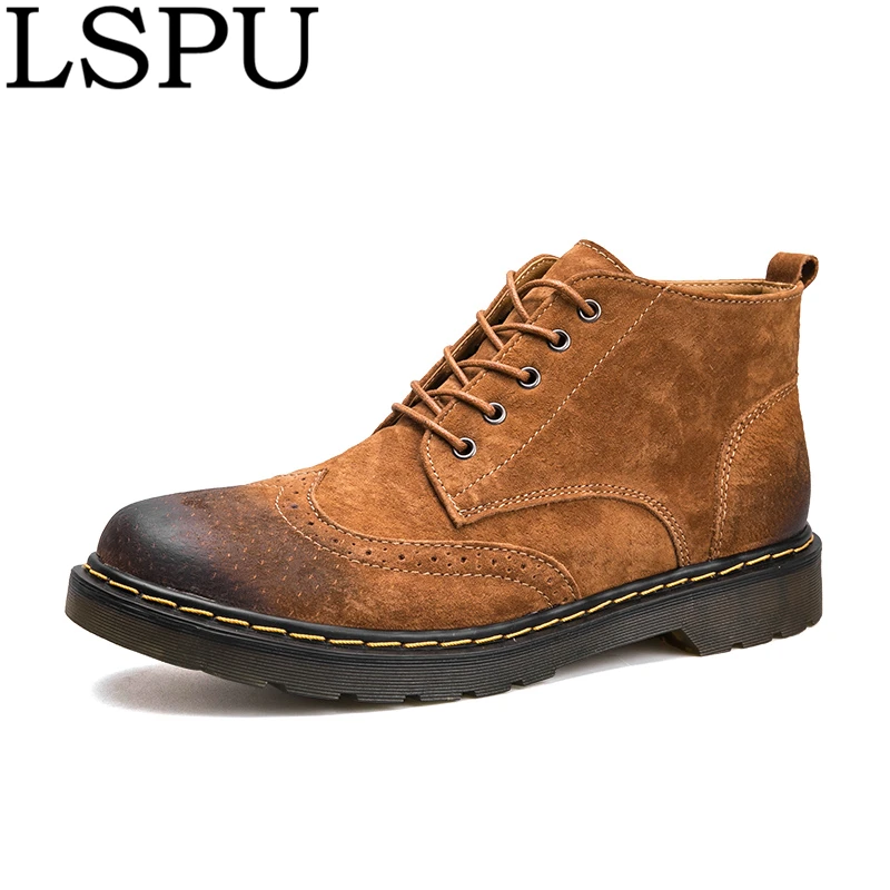 

New Winter Fashion Men Boots Plus Size 38-45 Genuine Leather Martin Boots Lace Up Warm Fur Vintage Motorcycles Boots Ankle Botas
