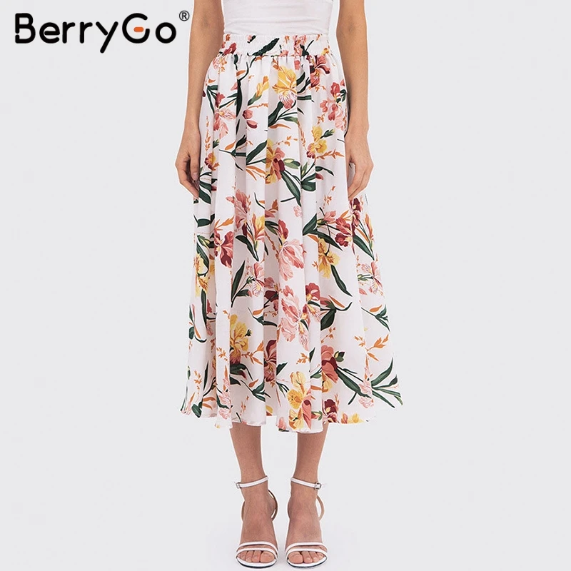 BerryGo Женская юбка Boho рубашки с цветочным принтом эластичная высокая талия Нижняя
