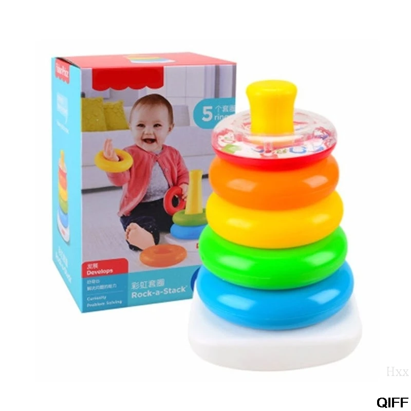 

New Multi Colors Ring Pyramid Baby Puzzle Toys Set Brain Teaser Educational Intelligence Development Exercising Tool Hxx