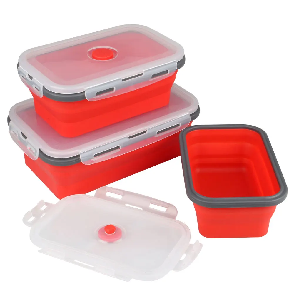 Силиконовый складной Ланч-бокс, контейнер для хранения еды, Bento BPA Free, Microwavable, портативный, для пикника, кемпинга, прямоугольная, открытая коробка