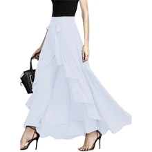 Для женщин Демисезонный пол Длина длинные юбки женские высокая талия юбки дамы оборками нерегулярные Saias Femininas Jupe Femme Q17