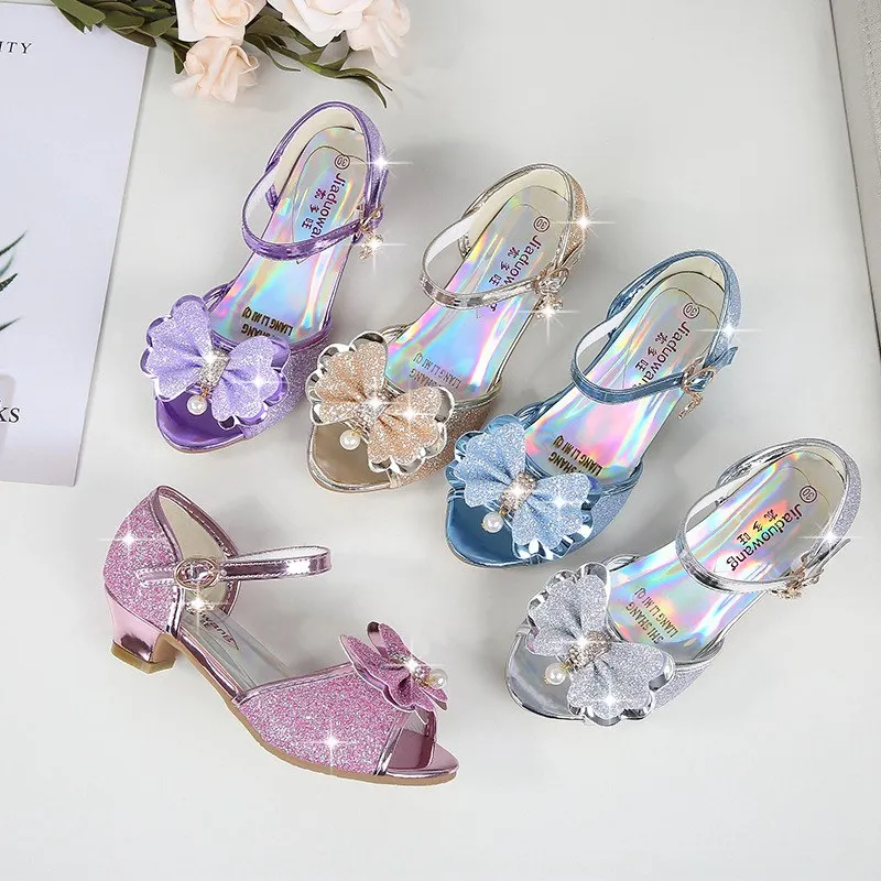 Girls Mini Melissa Glitter Shoes Baby Kids Summer Soft Leather Sandals 5 Colors Children Princess Wedding Party Birthday Shoes