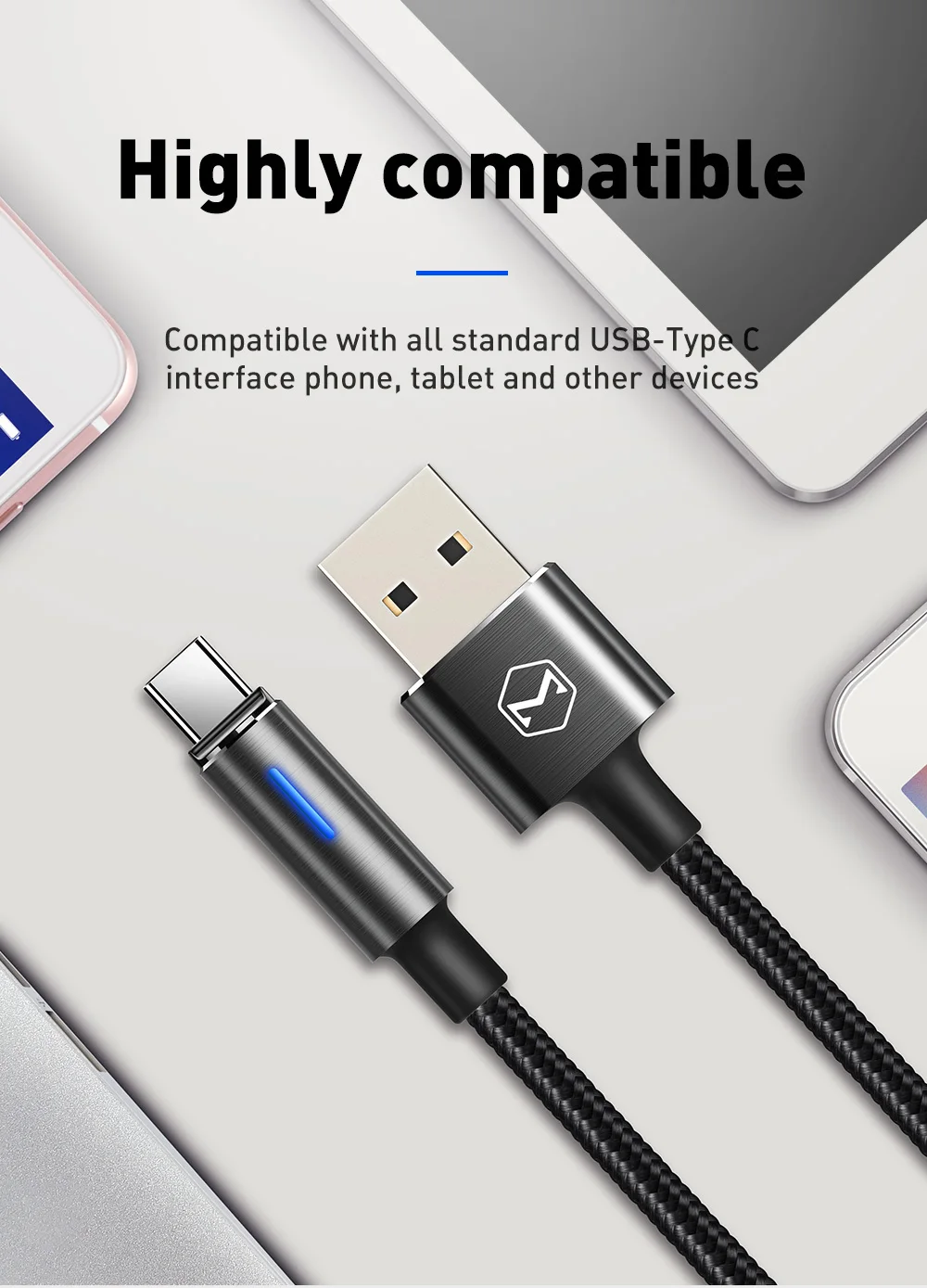 Mcdodo usb type-C кабель для samsung Galaxy S10 S9 S8 Plus One Plus Быстрая зарядка USB-C зарядное устройство для мобильного телефона USBC type-C кабель