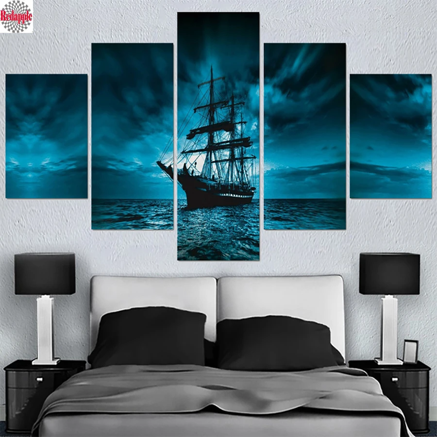 5D DIY diamond embroidery Pirates Ship Boat full drill painting Cross Stitch Rhinestone mosaic home decoration 5pcs sets | Дом и сад