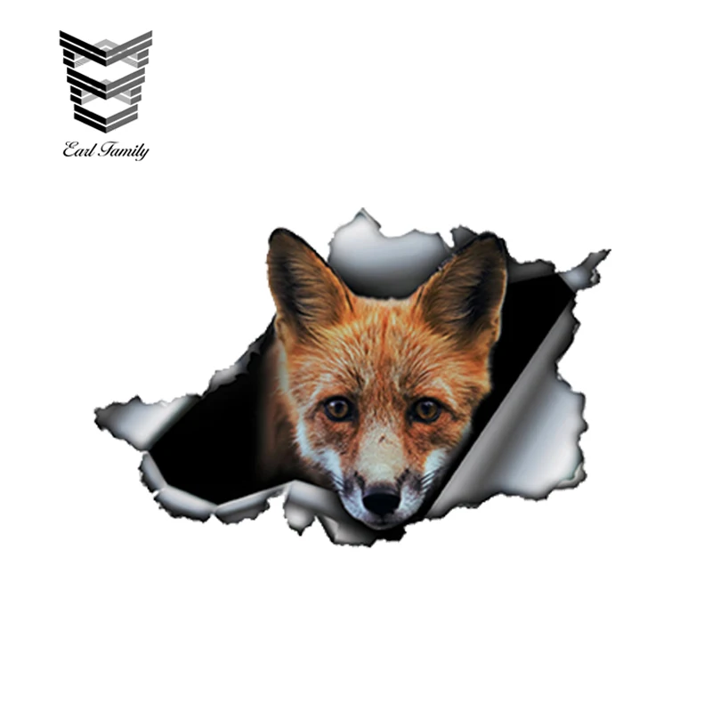 

EARLFAMILY 13cm x 8.5cm Red Fox Car Sticker Torn Metal Decal Reflective Stickers Waterproof Car Styling Cartoon Car Decoration
