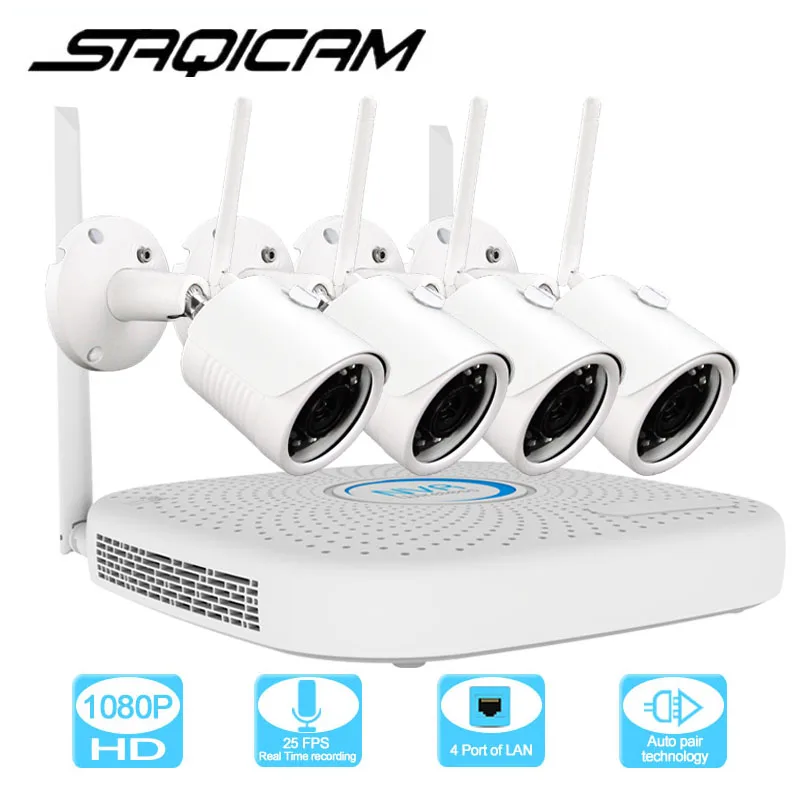 Saqicam 4CH Беспроводная система видеонаблюдения Sony IMX323 1080P WIFI 2.0MP IR Водонепроницаемая