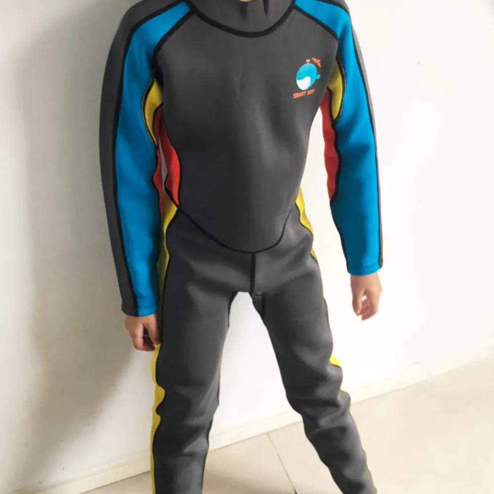 Детский купальник, 2 мм неопреновый гидрокостюм, детская утепленная цельная одежда с длинными рукавами для дайвинга УФ-защита, купальный костюм