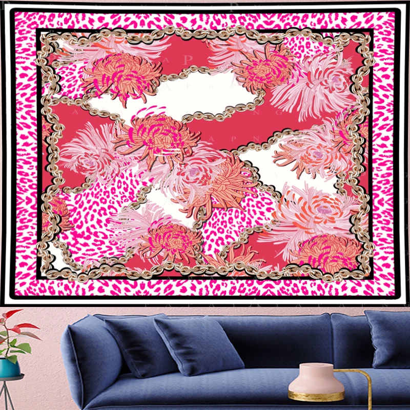 

Pink Leopard macrame Tapestry boho decor Vintage Tapestries Retro chain flower Wall Hanging home decor