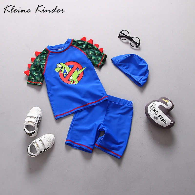 Children's Swimwear Three Pieces Swimsuit for Boy Short Sleeve Dinosaur Print UPF50 Kids Swimming Suit Bathing Clothes Baby |