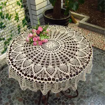 

80cm White Vintage Round Hand Crochet Tablecloth Table Runner Desk Cover Topper Pineapple Floral Doily Wedding Table Decor
