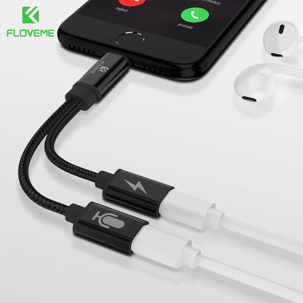 Goedkoop FLOVEME Audio Converter Voor iPhone 7 8 Plus X 2 in 1 Splitter Hoofdtelefoon Jack Adapter Aux Licht Kabel Oortelefoon Opladen Connector