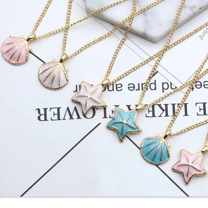 

10pcs 3colors lovely enamel Necklaces Shell/starfish sealife Pendant Jewelry Chain For Women and Girls