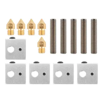 

A8 3D Printer Part 5PCS 0.4mm Extruder Nozzle+5PCS 1.75mm Throat Tube+5PCS Heater Blocks for Mk8 Makerbot