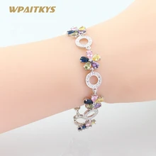 В форме цветка многоцветный камни серебро Цвет звено цепи 18 см браслет ювелирные изделия для женщин подарочная коробка