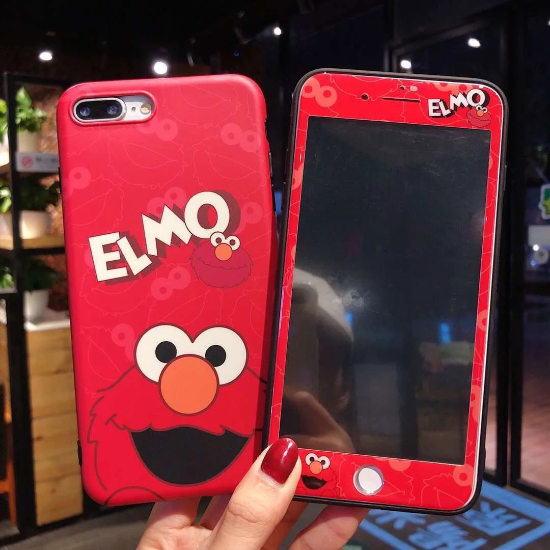 

Sesame Street case + tempered screen film 2 in 1 Phone Cover For iPhone 6 6s 7 8 Plus X XS MAX XR cute Cartoon doll Elmo Capa