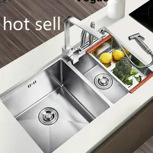 Домашняя Роскошная кухонная ручная раковина, двойной паз, мыть овощи, 304 нержавеющая сталь,, 78x43/78x45 см