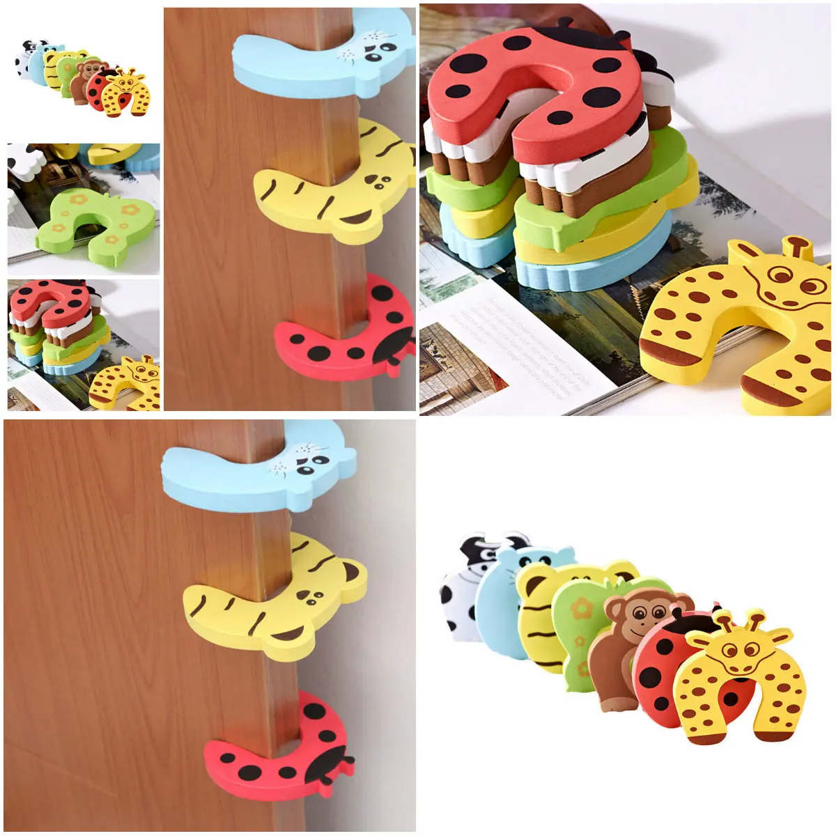 6PCS Baby Safety Door Stoppers Cartoon Animals Finger Corner Guard Baby