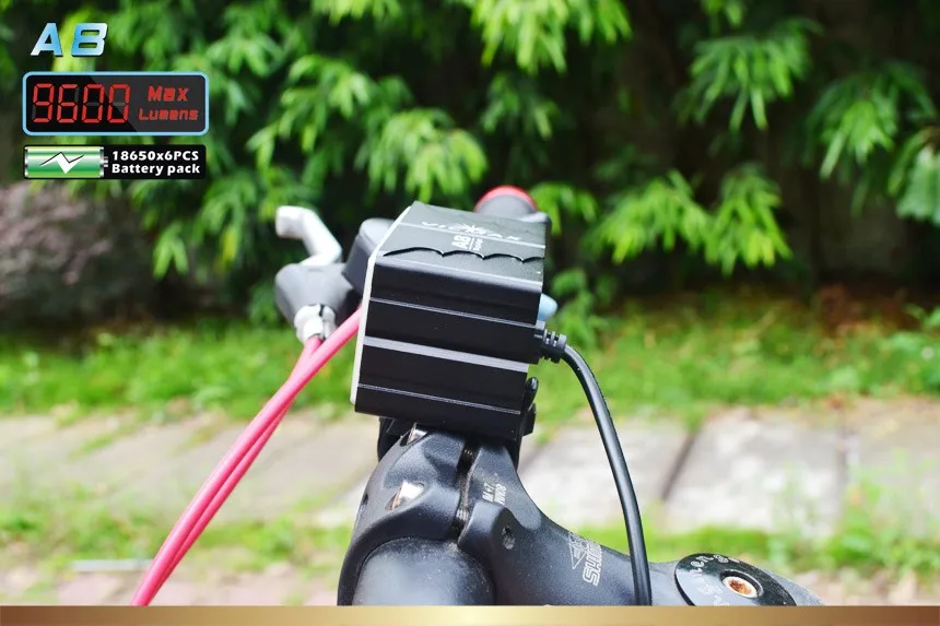 Discount 8 X  XM-L2 LED A8 Bicycle Bike Light 9600LM LED 3 Mode headLamp with 10000mAh Waterproof Battery Pack and charger 11