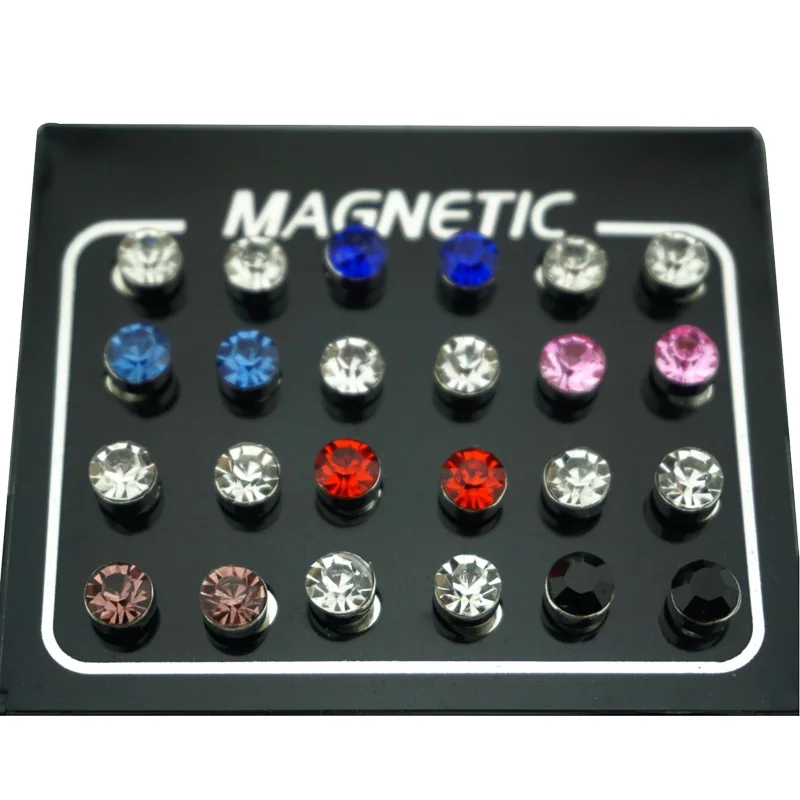 REGELIN 12 Pair/lot 4/5/6/7mm Round Crystal Rhinestone Magnet Stud Earring Puck Women Mens Magnetic Fake Ear Plug Jewelry