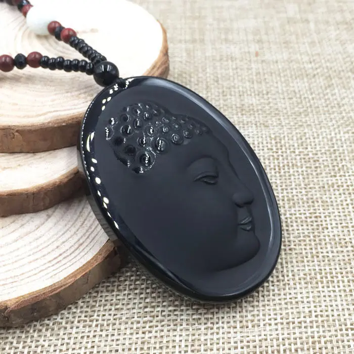 

A-54 Vintage China Hand-Carved Buddha 100% Natural Grade A Obsidian Jade Pendant
