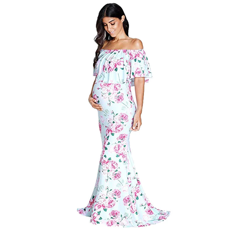 

Maternity Photography Props Pregnancy Dress Clothes Floral Long Maxi Maternity Dresses for Photo shoot Cotton Pregnant Dress
